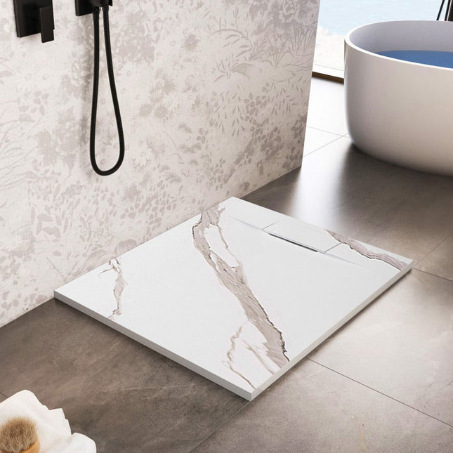 Basaltti CARRARA WHITE suihkuallas 90x90 – Valkoinen