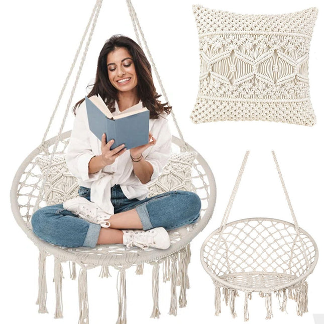 Setti Boho keinu nojatuoli GL078 + tyyny 322147 Ecru – Musta