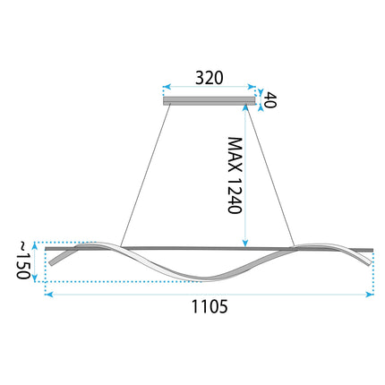 Riippuvalaisin LHJ019-CP 120 cm MUSTA