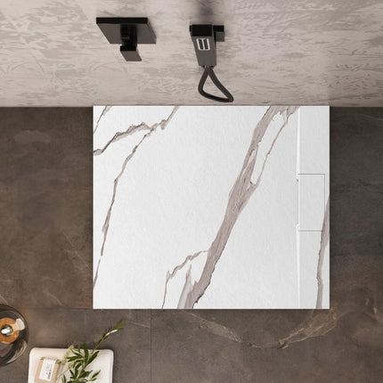 Basaltti CARRARA WHITE suihkuallas 90x90 – Valkoinen