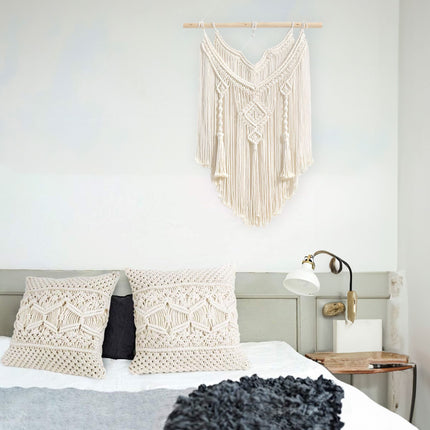 BOHO MACRAME SEINÄKORISTE SISUSTUSSETTI + ECRU TYYNY