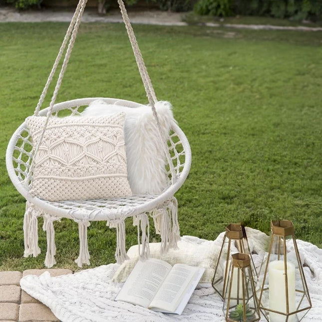Setti Boho keinu nojatuoli GL078 + tyyny 322147 Ecru – Musta