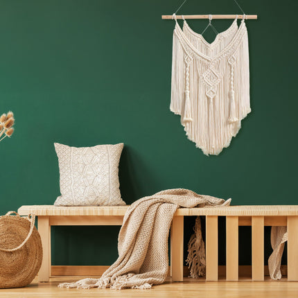 BOHO MACRAME SEINÄKORISTE SISUSTUSSETTI + ECRU TYYNY