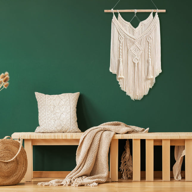 BOHO MACRAME SEINÄKORISTE SISUSTUSSETTI + ECRU TYYNY