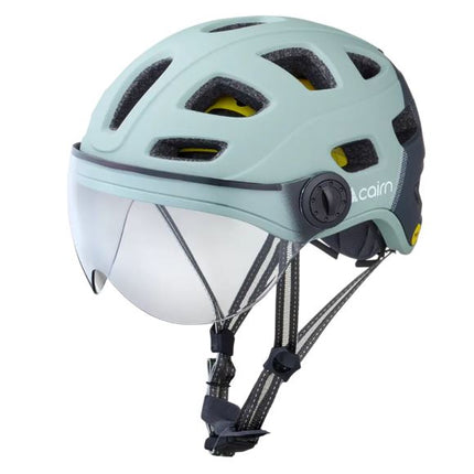 Kypärä CAIRN QUARTZ MIPS läpinäkyvä visiiri LED USB matta eukalyptusharmaa (sähköpyöriin) (L)