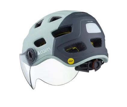 Kypärä CAIRN QUARTZ MIPS läpinäkyvä visiiri LED USB matta eukalyptusharmaa (sähköpyöriin) (M)