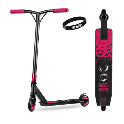 Temppuskootteri SOKE EVO, musta-vaaleanpunainen