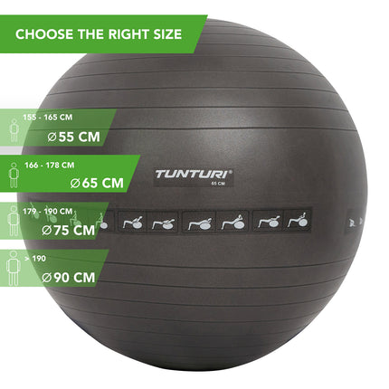 Voimistelupallo TUNTURI Gymball 65cm räjähdyssuojattu, musta