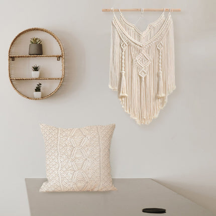 BOHO MACRAME SEINÄKORISTE SISUSTUSSETTI + ECRU TYYNY