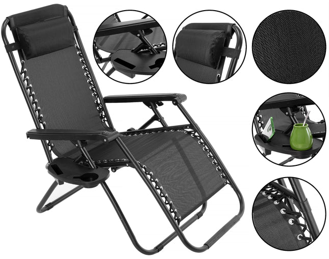Musta GRAVI taitettava rantapuutarhan aurinkotuoli - 2 kpl