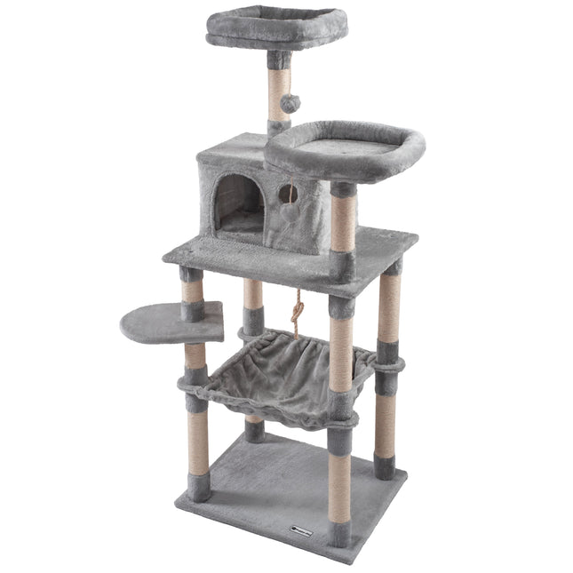 Kuusi tasoinen kissan raapimistolppa Vaaleanharmaa 150 cm