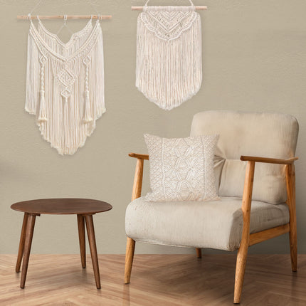 SISUSTUSSETTI SEINÄKORISTE KAKSI BOHO MACRAME + ECRU TYYNY