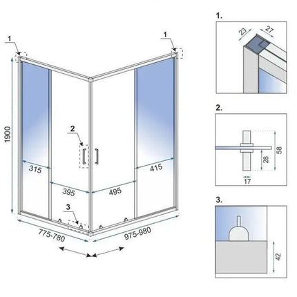 Rea City suihkukaappi 80x100 Nickel Brush