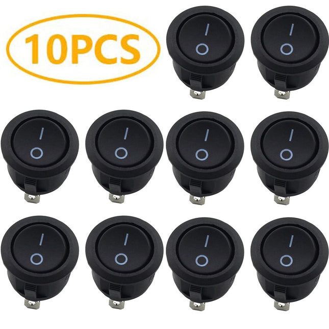 10 kpl pyöreä LED-keinukytkin – 2-napainen ON/OFF, 3A/250V