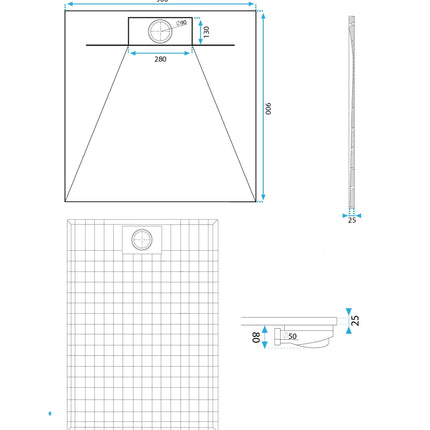 Basaltti CARRARA WHITE suihkuallas 90x90 – Valkoinen